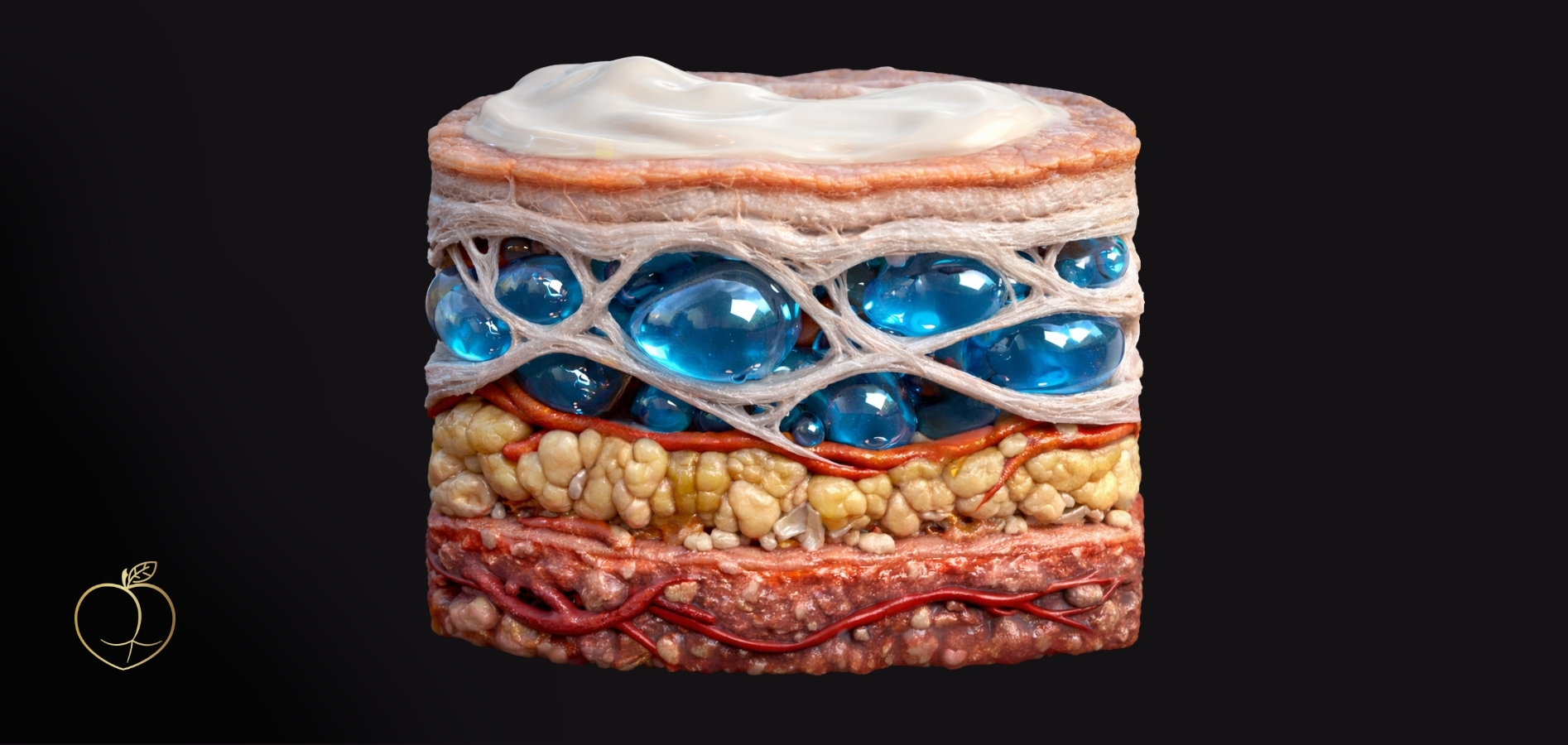 Ztuhlá fasciální tkáň se stagnujícími tekutinami, která nedokáže nést povrch kůže.&nbsp; 